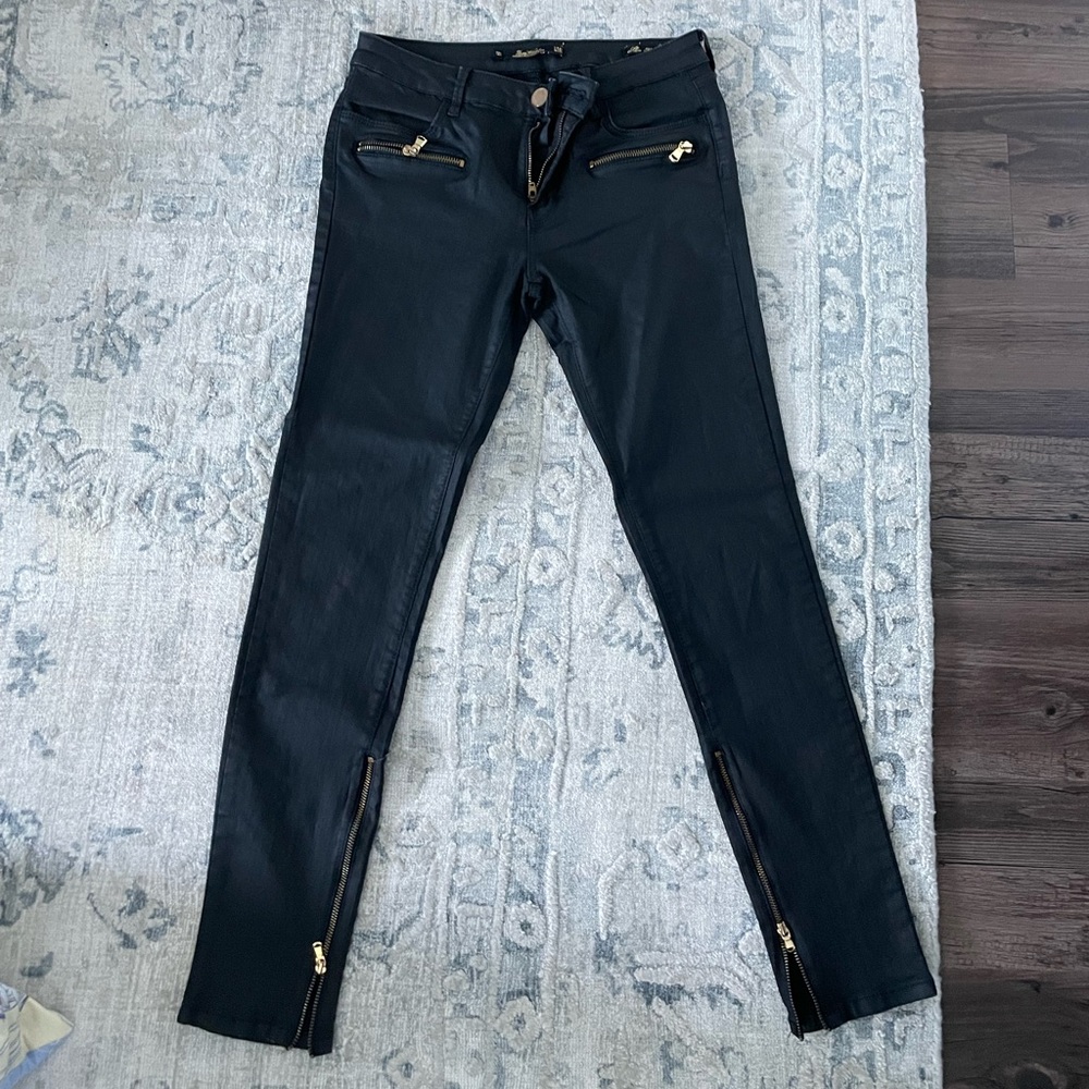 Zara Black Skinny Pants with Gold Accents